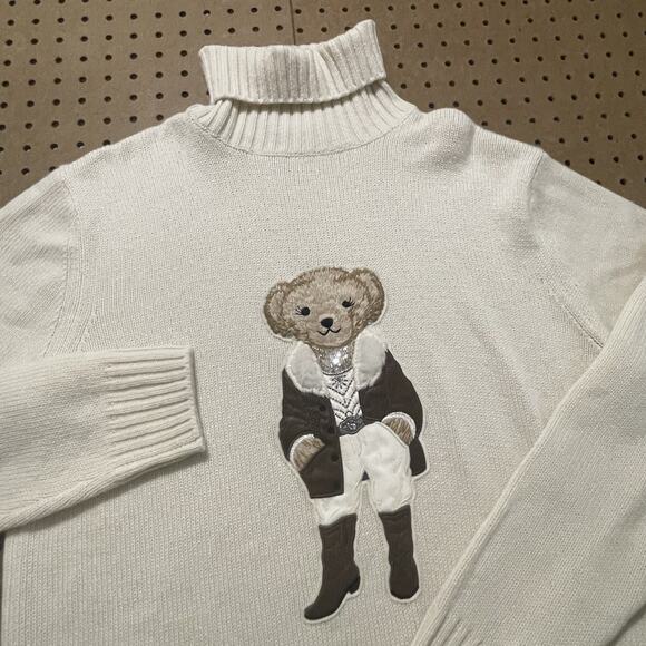 NWOT Ralph Lauren Purple Label Sweater Womens Large Ivory Rancher Bear Cashmere - Picture 3 of 12